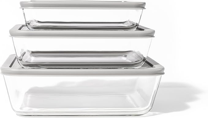 12-Piece Glass Food Storage Containers Set (6 Containers + 6 Lids) |Rectangular, Nesting, Microwave & Dishwasher Safe|BPA-Free, Space-Saving | Color Lids for Pantry & Kitchen Organization