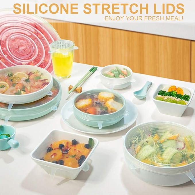 4 Pack Same Size Silicone Stretch Lids, Thicker Reusable Sturdy Silicone Container Cover, Expandable Food Storage Covers, Dishwasher and Freezer Safe, 5.71in(14.5cm)