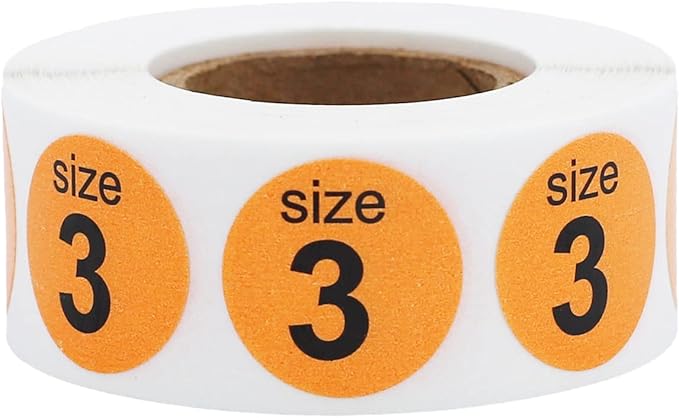 Shoe Size 3 Peach Stickers for Retail Clothing – 3/4 Inch Round, 500 Semi-Gloss Adhesive Labels Per Roll for Footwear Inventory, Organization, and Display – Made in The USA