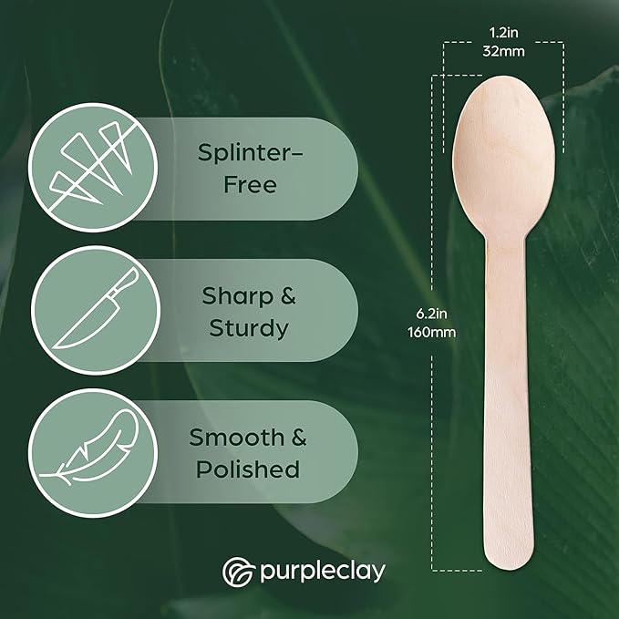 (100 Count) Disposable Wooden Spoons Set - Alternative to Plastic, Eco Friendly, Biodegradable, Compostable Cutlery Set - 100 Wood Spoons Disposable Set