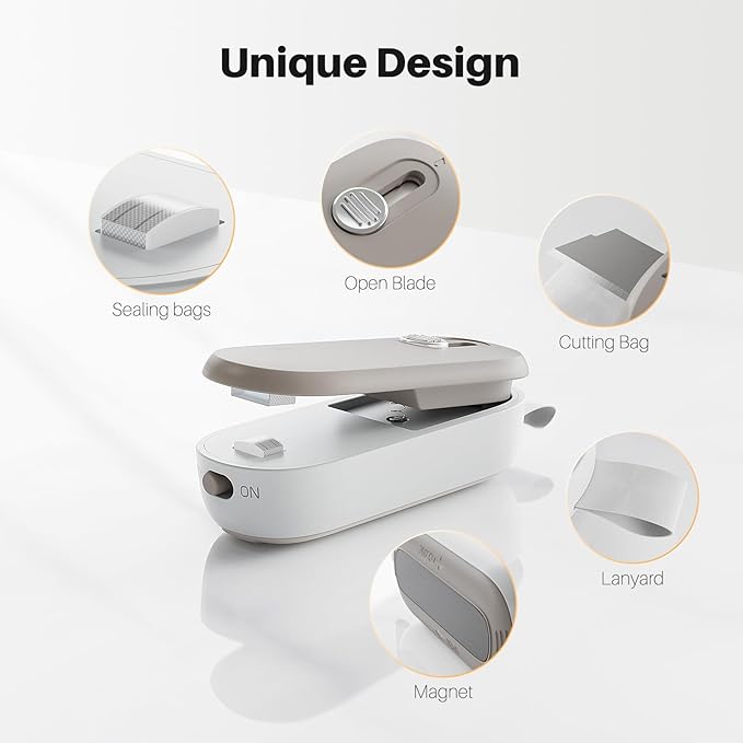 ODSD 2 in 1 Mini Bag Sealer Heat Seal and Cutter With Lanyard - Portable Handheld Chip Heat Sealer for Snacks, Candies, Plastic Food Storage (Batteries Included)