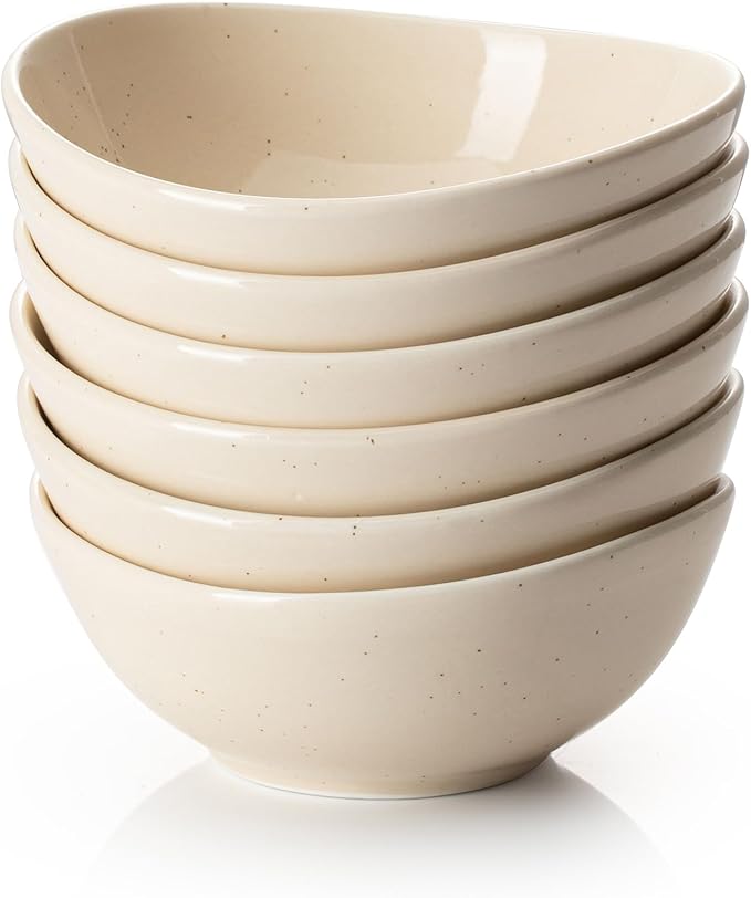 Sweese 5 Inch Porcelain Small 10 oz Bowls Set of 6, for Dessert | Ice cream | Soup | Rice | Fruits | Small Portions - Microwave, Dishwasher, and Oven Safe - Beige
