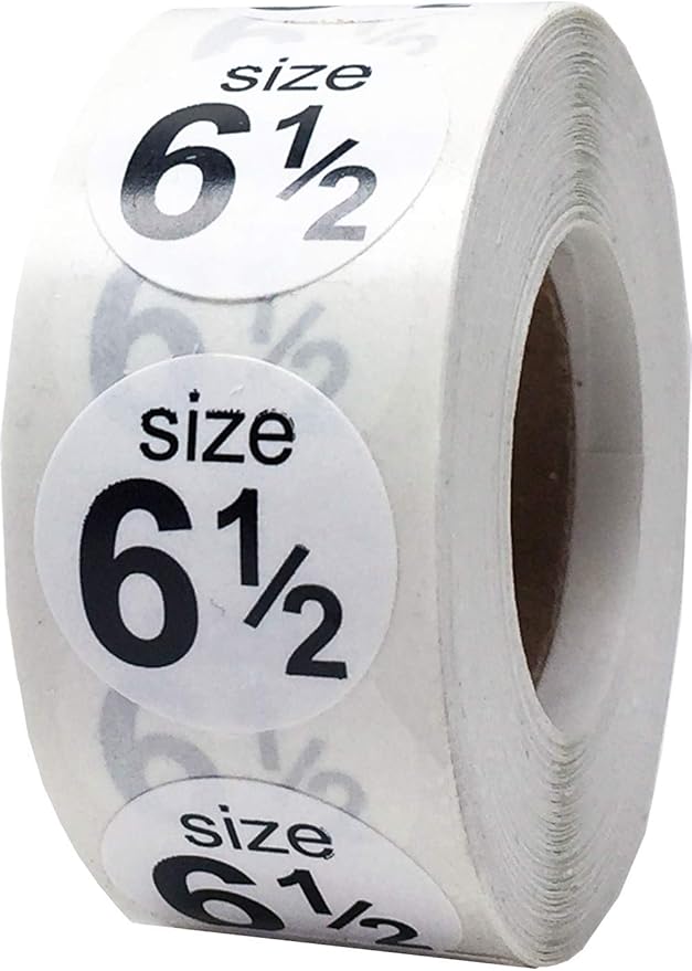 Shoe Size 6 1/2 White Stickers - 3/4 Inch Round, 500 Semi-Gloss Adhesive Labels Per Roll for Retail, Footwear Inventory, and Organization - Made in The USA