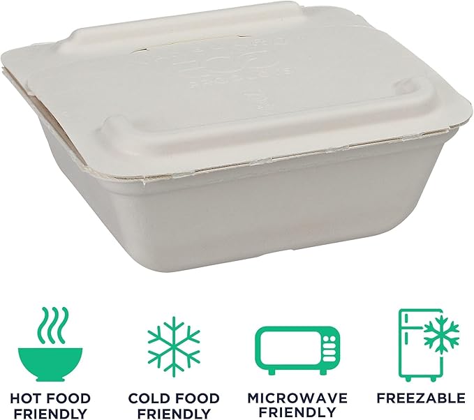 ECO PRODUCTS Compostable 22oz One-Piece To Go Containers, Case of 300, 6"x5.5"x2" Vanguard Folia Innovative Container, Disposable Renewable White Molded Fiber, No PFAS, Tree-Free, ASTM, BPI-Certified