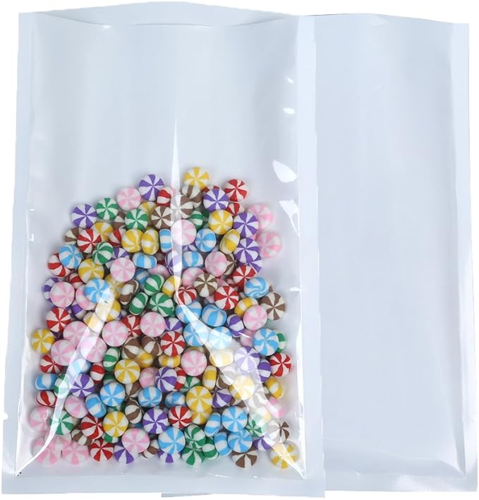 QQ Studio 100 PCS Metallic Mylar Foil Open Top Sealable Bags (8x12cm(3.1x4.7"), Clear & White)