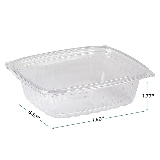 ECO PRODUCTS Compostable 24oz Clear Rectangular Deli Containers With Lids, Pack of 50, Meal Prep, Made from PLA Plastic, A Renewable Material Made from Plants, One Lid Works With All