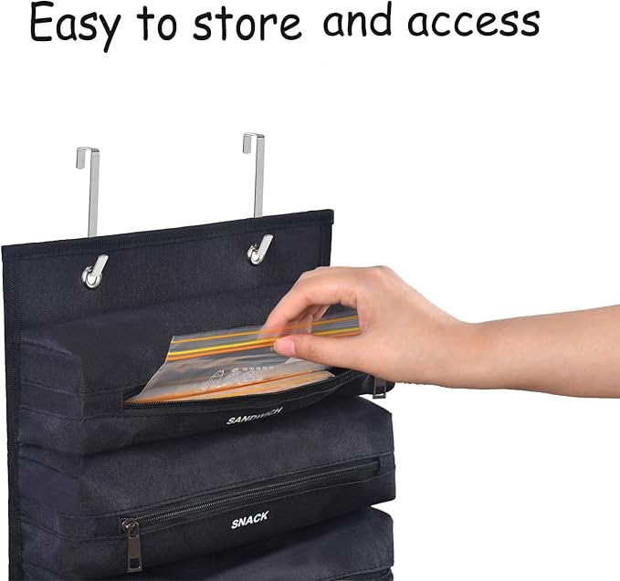Zipper Bag Organizer Compatible with Gallon, Quart, Sandwich & Snack Food Storage Bag, Kitchen Plastic Bag Storage Organizer for Kitchen RV Camper (Black)