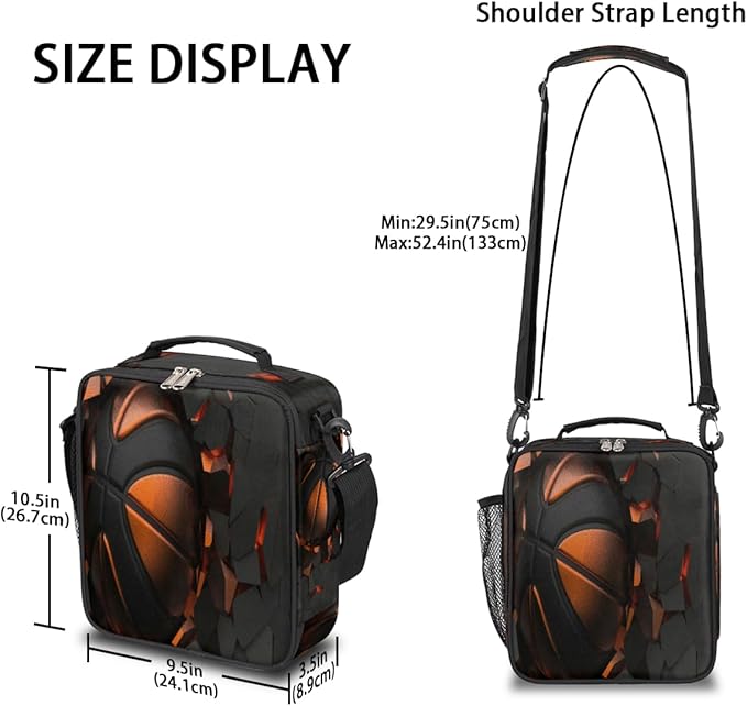 Basketball Kids Lunch Box for Boys Girls Sports Basketball Lunch Bag for Kids Insulated Lunchbox with Adjustable Shoulder Strap Teens Cooler Lunch Bag for School Picnic