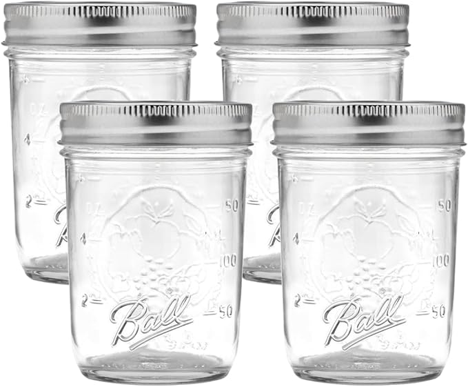 Ball Regular Mouth Glass Mason Jars with Lids and Bands, Used for Canning (Pint, 16 Ounce (Pack of 4))