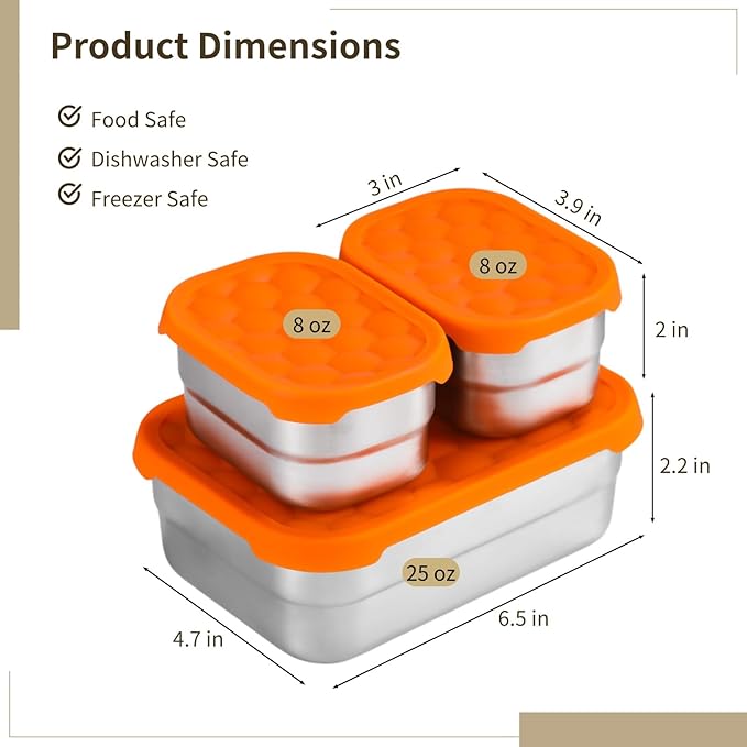 3 PCS Bento Boxes,Stainless Steel Lunch Boxes, Food Storage Containers, Portable Metal Lunch Containers, Reusable Dishwasher Safe Lunch Snack Boxes (2PCS 230ml + 1PCS 720ml)