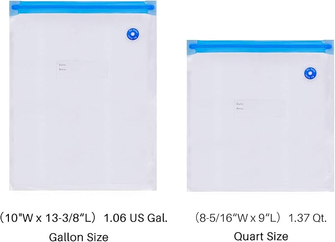 FOYO Gallon Size Vacuum Zipper Bags, Vacuum Food Sealer Bags Food Storage Reusable Bags with Double-layer Zippers Designed, BPA free, Set of 18