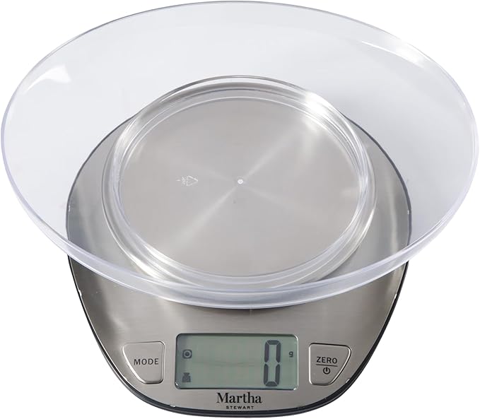 Martha Stewart Food Scale 11 lbs/5kg, Digital Kitchen Scale, 304 Stainless Steel, Weight in Grams and Ounces for Baking, Cooking, and Meal Prep, LCD Display