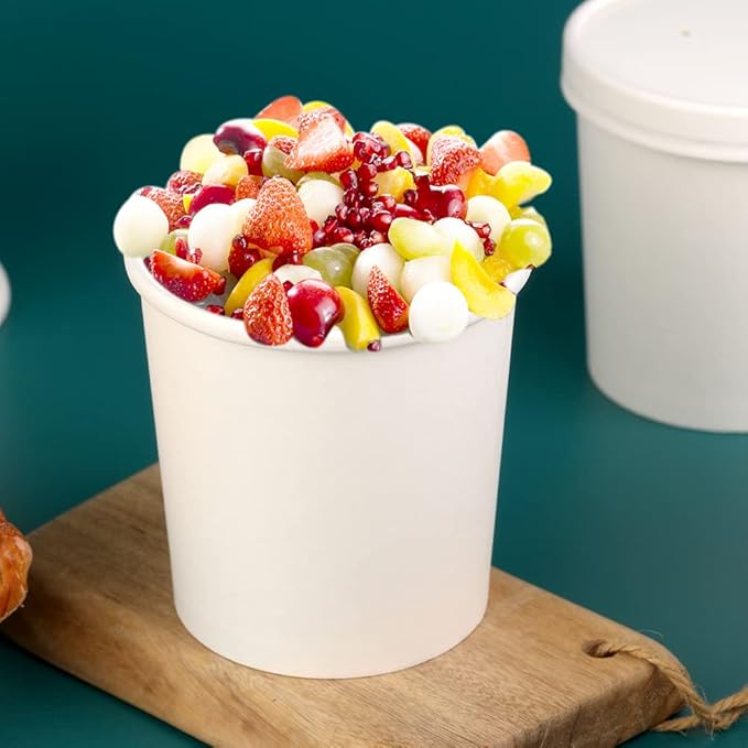 16 oz 50Pcs Paper Soup Containers with Lids, Disposable Soup Cups, Ice Cream Containers, White Disposable Soup Bowls White for Hot or Cold Soup