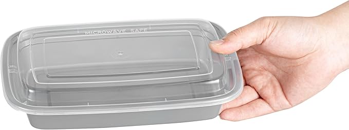 Restaurantware Asporto 28 Ounce Take Out Containers, 100 Food Containers With Lids - Microwavable, Disposable, Silver Plastic To Go Food Containers, No BPA, For Take Out And Delivery