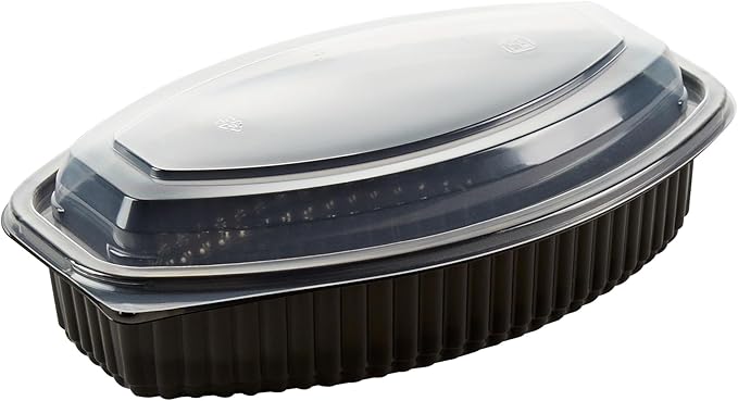 Restaurantware RW Base 28 Ounce Meal Prep Containers, 100 Microwavable To Go Containers With Lids - Disposable, Freezable, Black Plastic Oval Food Containers, Pack Hot And Cold Food, For Takeaway