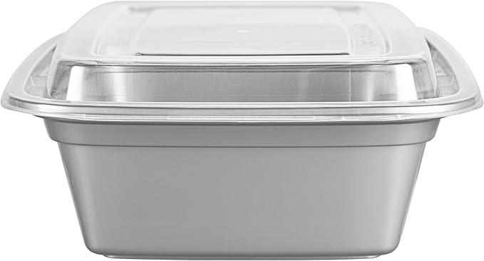 Restaurantware Asporto 38 Ounce Take Out Containers, 100 Food Containers With Lids - Microwavable, Disposable, Silver Plastic To Go Food Containers, No BPA, For Take Out And Delivery