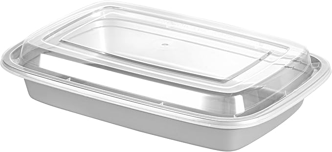 Restaurantware Asporto 16 Ounce Take Out Containers, 100 Food Containers With Lids - Microwavable, Disposable, Silver Plastic To Go Food Containers, No BPA, For Take Out And Delivery