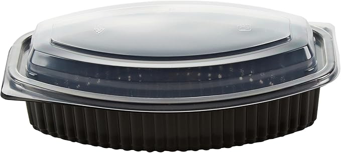 Restaurantware RW Base 28 Ounce Meal Prep Containers, 100 Microwavable To Go Containers With Lids - Disposable, Freezable, Black Plastic Oval Food Containers, Pack Hot And Cold Food, For Takeaway