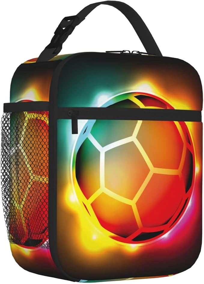 SARA NELL Cool Colorful Growing Fireball Lunch Box Soccer Lunch Bag Insulated Reusable Portable Lunch Tote Cooler Bag for Women Men Teens Kids, Office Work School Travel Lunchbox