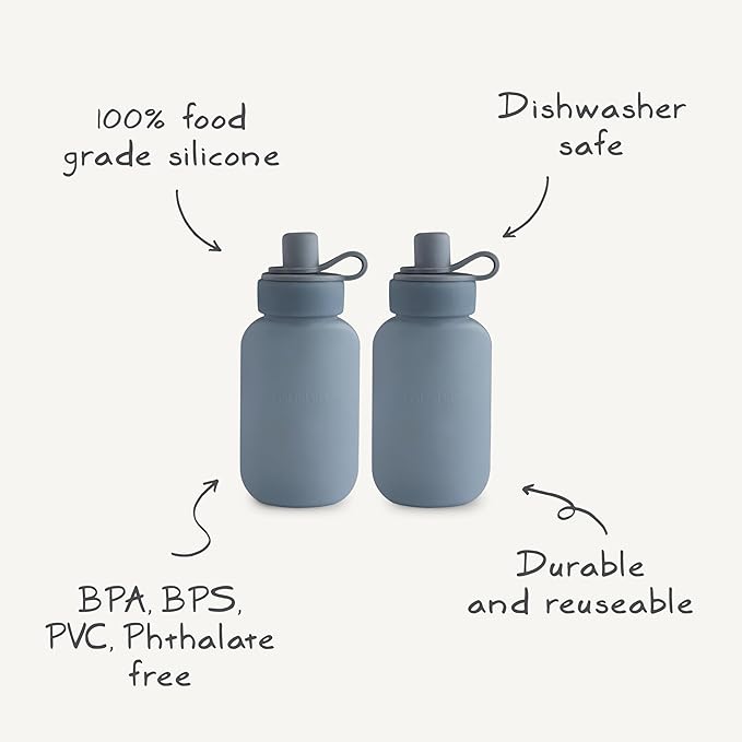 mushie Silicone Puree Pouch 2-Pack | 5 oz Reusable Baby Food Pouches (Tradewinds)