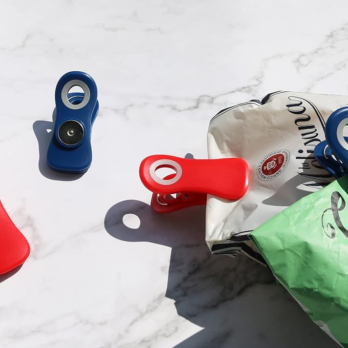 All Purpose Magnetic Clips - Chip Clips, Bag Clips, Food Clips, Red Colors Refrigerator Magnets Clips for Bread Bags, Snack Bags and Food Bags(Pack of 10, Red)