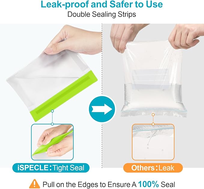 iSPECLE 10 Pack Freezer Bags - 3 Pack Gallon Bags 4 Pack Sandwich Bags 3 Pack Snack Bags BPA-Free Reusable Freezer Bags with Stand-Up Bottom and Label, Leakproof to Keep Frozen Food Fresh, Green