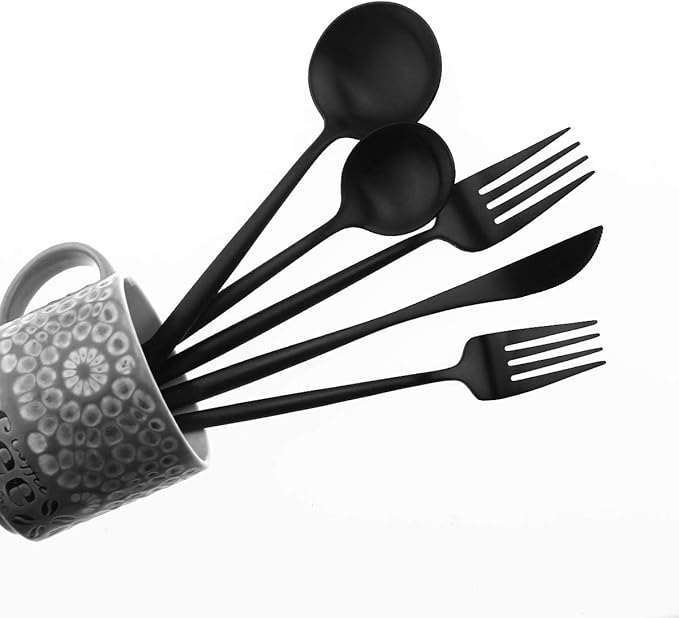 20-Piece 18/10 Stainless Steel Flatware Silverware, Luxury Dinnerware Set Travel Cutlery Tableware Include Knife Fork Spoon Service for 4,Healthy & Eco-Friendly Dishwasher Safe (Black Matte)