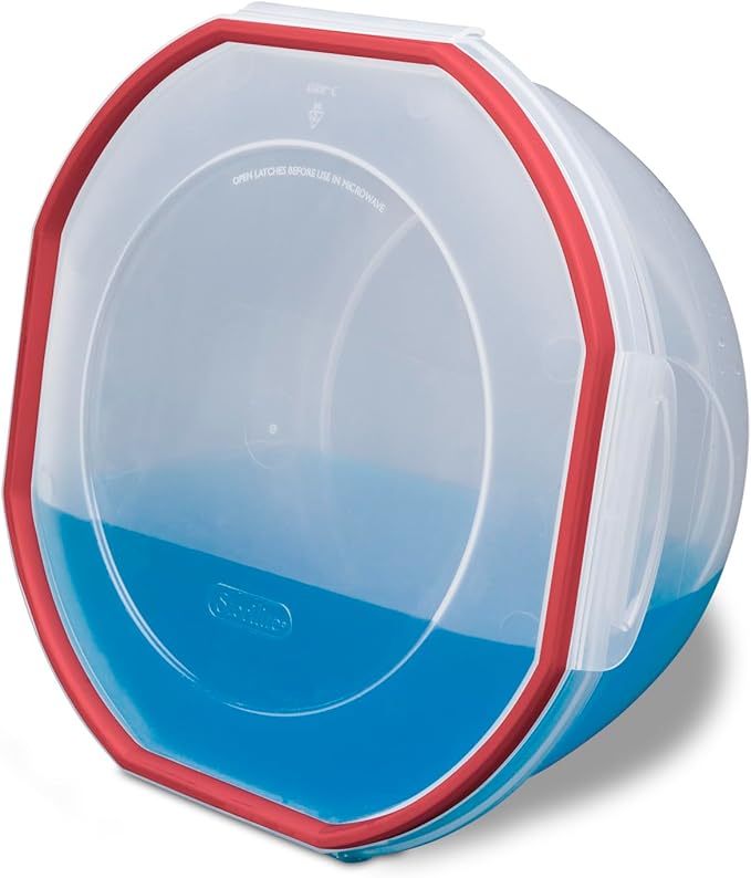 Sterilite Ultra-Seal 2.5 Qt Bowl, Airtight Food Storage Container, Plastic, Latching Lid, Microwave and Dishwasher Safe, Clear With Red Gasket, 4-Pack