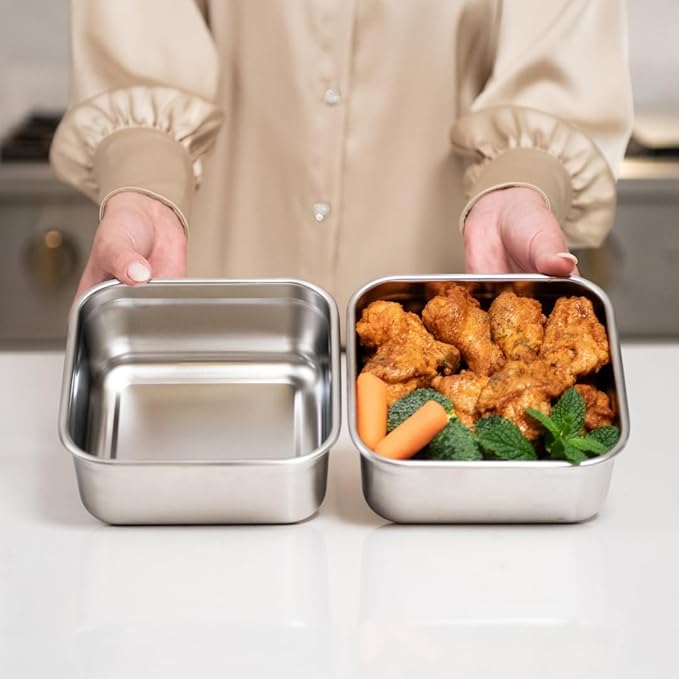 LocknLock Stainless Steel Food Storage Container - Airtight, Leak-proof, Stackable (700ml/1300ml) | Modular Design for Meal Prep, Lunch, Freezer & Dishwasher Safe
