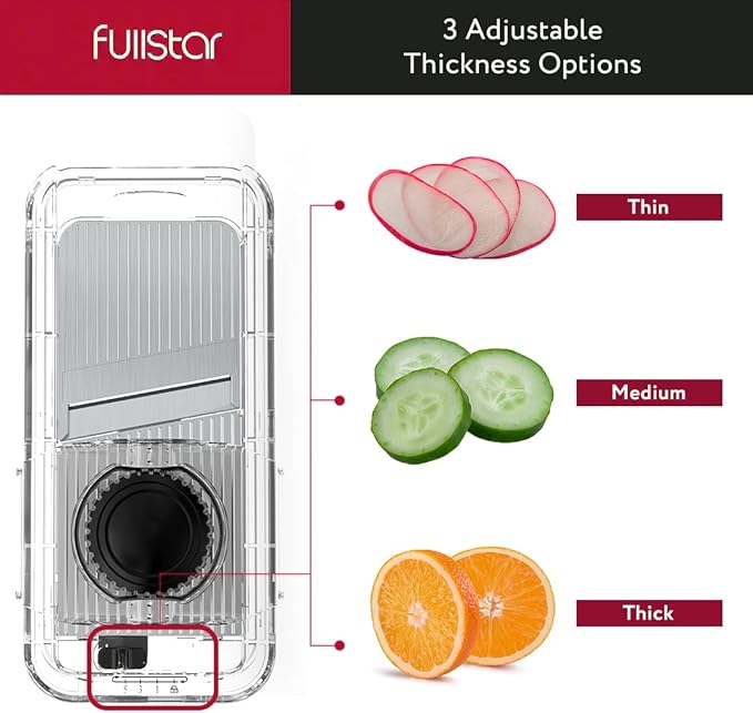 Fullstar All-in-1 Vegetable Chopper and Mandoline Slicer for Kitchen - Cheese Grater, French Fry Cutter, Cheese Slicer - Bonus Handheld Spiralizer Included (6 in 1, Clear)