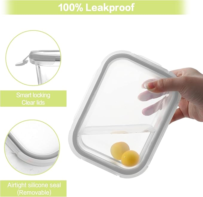 HOMBERKING 9 Pack Glass Meal Prep Containers 3 & 2 & 1 Compartment, Glass Food Storage Containers with Lids, Airtight Glass Lunch Bento Boxes, BPA-Free & Leak Proof (9 lids & 9 Containers) - Grey