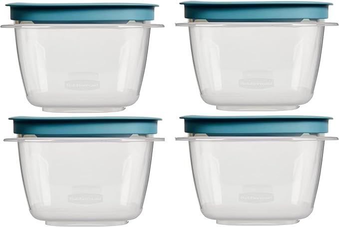Rubbermaid 2-Cup Flex & Seal Leak Proof Lids Food Storage Set, Teal, Clear Meal Prep Flex Containers, 4 Piece Bundle Set