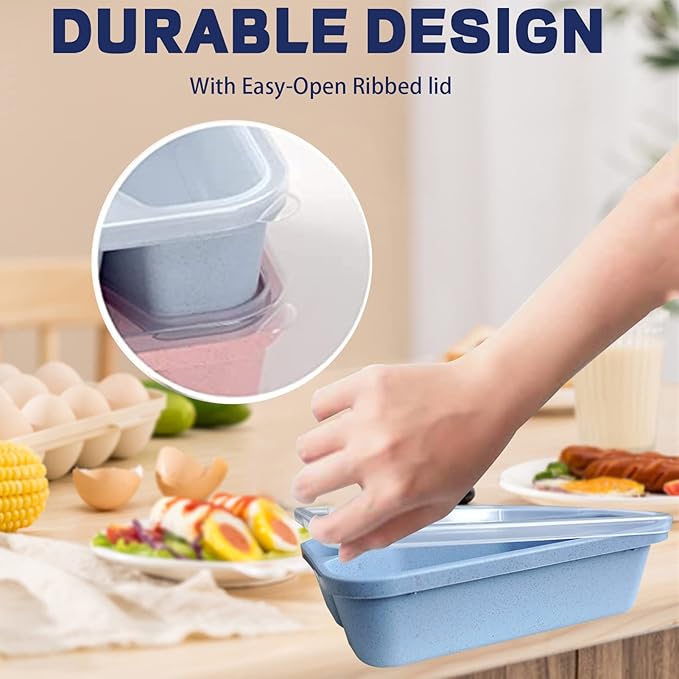 8 Pack Bento Box, Lunch Containers Wheat Straw Meal Prep Containers Reusable, Microwave and Dishwasher Safe Lunch Containers for Adults, Bento Lunch Box for Kids