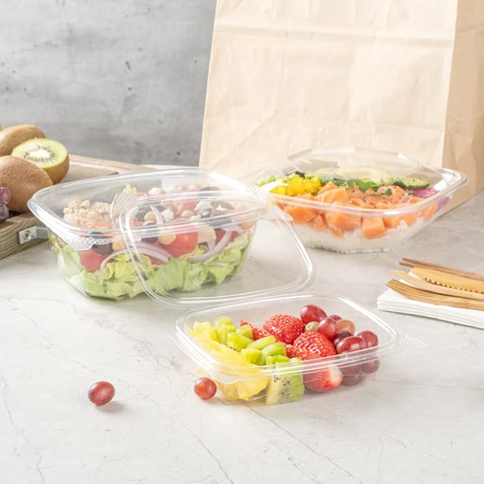 Restaurantware Thermo Tek 8 Ounce Clamshell Containers - Anti-Fog To Go Food Containers - Freezable Rectangle Clear Plastic Food Packaging