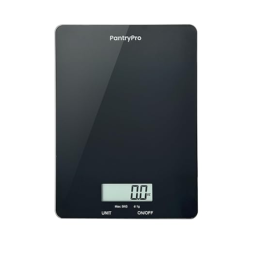 Glass Platform Digital Kitchen Scale - 11lbs / 5kg Capacity - LCD Display g kg oz lb fl.oz ml - CR2032 Battery Included - Black