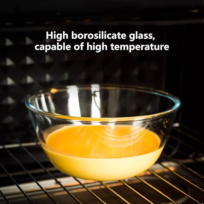 2 Pack Deep Mixing Bowls Glass Salad Bowl Round Glass Serving Bowls for Cooking Baking Prepping Dishwasher & Microwave & Oven Safe (1.1L)