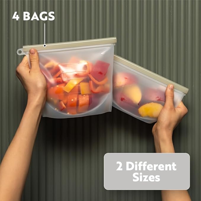 Reusable Silicone Bags for Food Storage - Silicone Zip Lock Bags - Versatile & Durable Reusable Snack Bags - Set of Silicone Food Storage Bags - Reusable Silicone Bag by Paumy