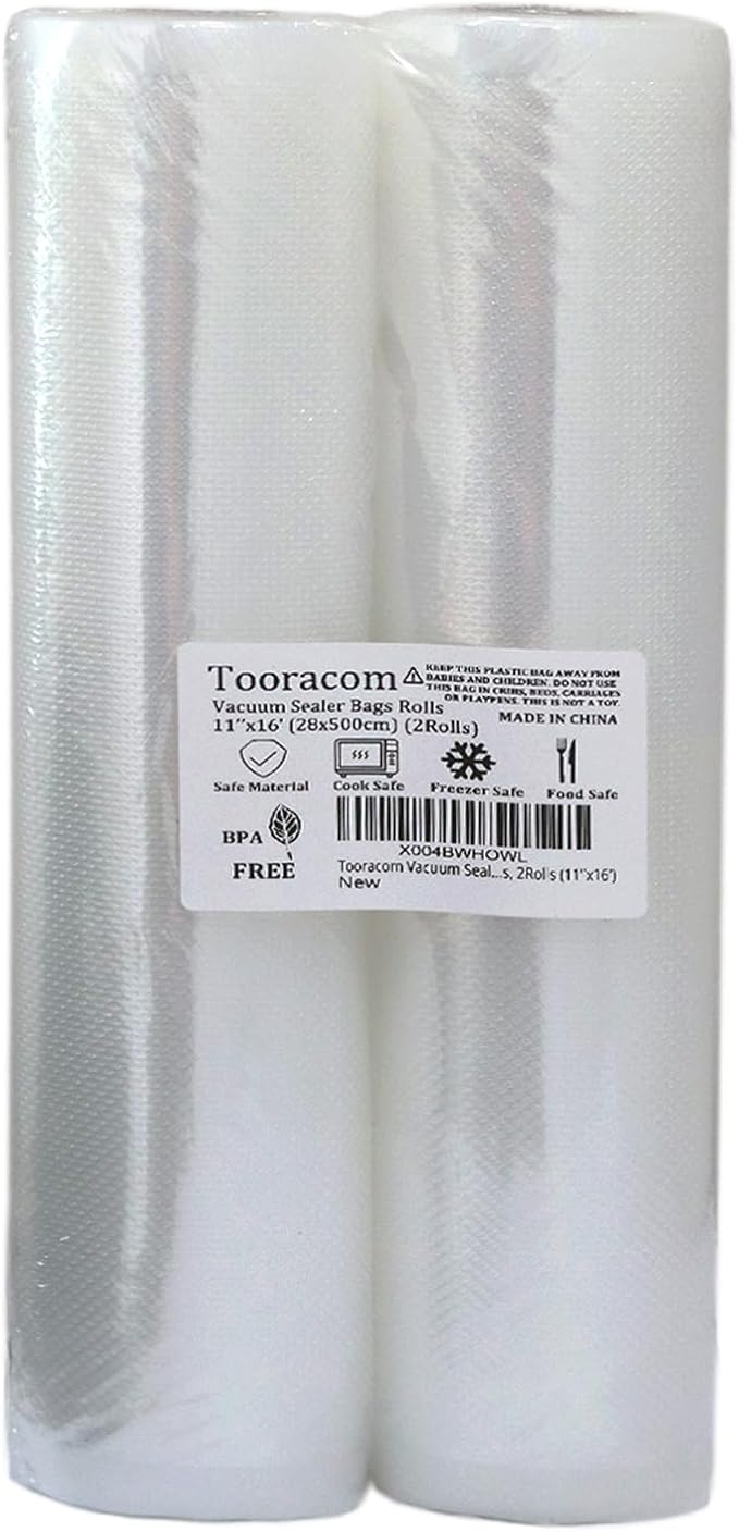 Vacuum Sealer Bags Rolls, for Food Saver Seal a Meal, Weston, Commercial Grade, BPA Free, Heavy Duty, Great for vac storage, Meal Prep or Sous Vide, 2Rolls (11''x16')