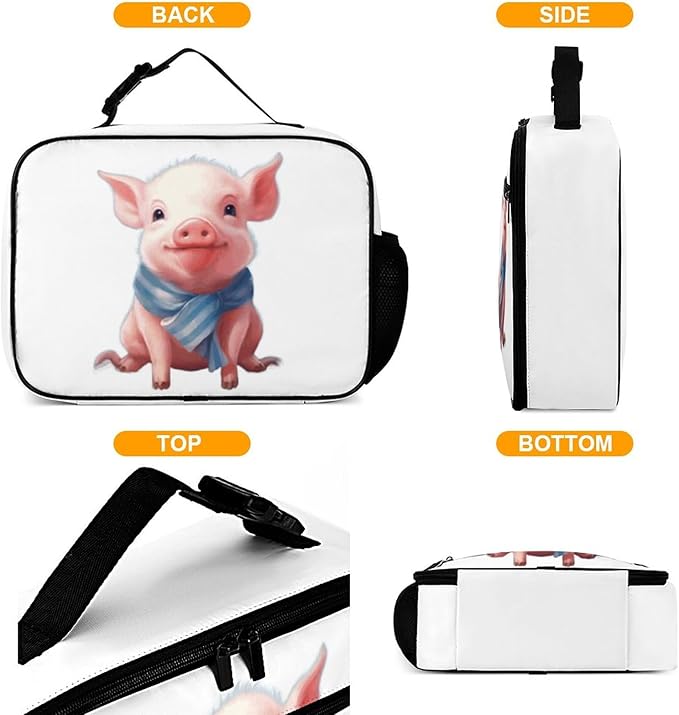 Pink Pig Reusable Lunch Box Insulated Lunch Bag Cooler Bag Lunchbox Meal Food Container Tote Bag for Women Kids Girls Boy School Camping Hiking Picnic Beach Travel