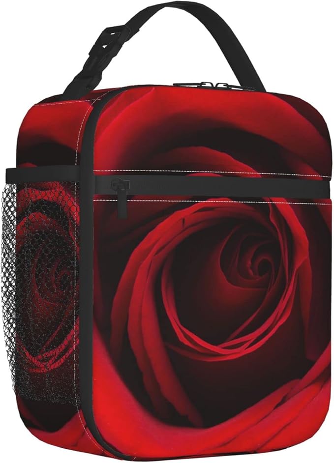 YETTA YANG Valentine's Day Cute Red Rose Flower Floral Portable Lunch Bag Insulated Lunch Box Reusable Totes For Women Men Work Picnic Camping