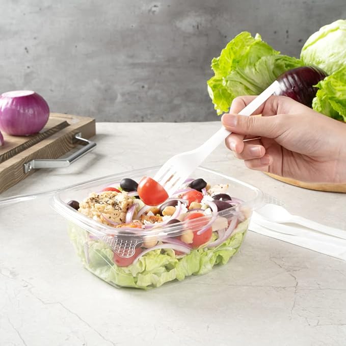 Restaurantware Thermo Tek 32 Ounce Deli Food Containers 100 Anti-Fog Hinged Lid Containers - Freezable Rectangle Clear Plastic To Go Food Containers Disposable