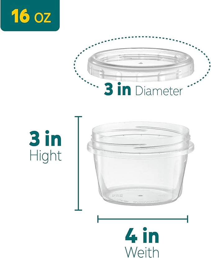 16 ounce Plastic Food Storage Containers with colored Twist Top Lids Reusable Leak Proof Deli Containers for Freezer Storage Meal Prep (24)