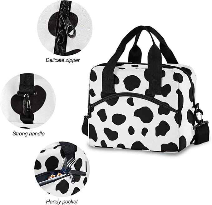 Milk Cow Dot Skin Insulated Lunch Bag Reusable Lunch Tote Bag Cooler Bag for Women Men Adult Lunch Box with Adjustable Shoulder Strap Leakproof Lunch Bag for Work School Picnic Camping