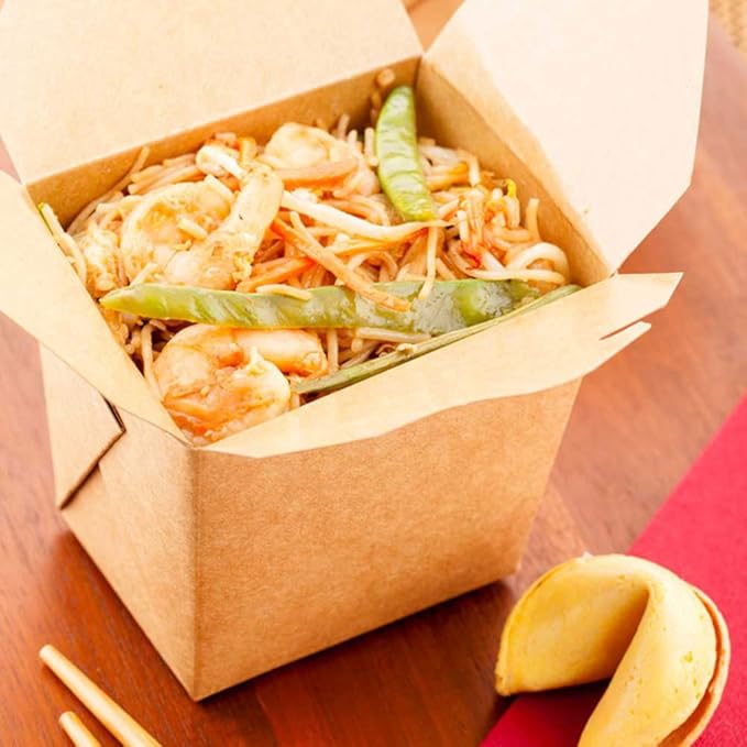 Restaurantware-16 Ounce Noodle Take Out Boxes, 200 Disposable Food To Go Boxes - Tab-Lock, Stackable, Kraft Paper Take Home Boxes, Greaseproof, For Restaurants, Catering, And Parties
