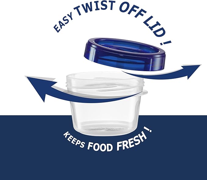 Twist Top Containers Small Food Storage Containers Blue Screw on Lid Reusable Stackable Leakproof Airtight, Pack of 20-4 oz containers