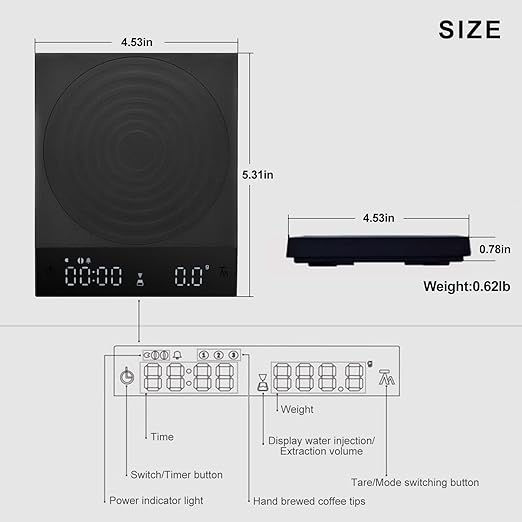 2kg/0.1g Precision Coffee Scale, Rechargeable Mini Espresso Scale with Timer, Portable Digital Kitchen Scale, Food Scale with Auto Timer (Black)