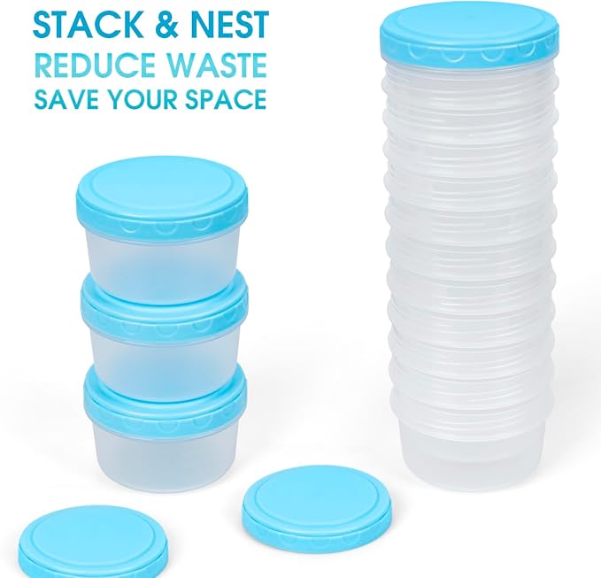 8 Oz Plastic Containers with Lids, 15 Pack 1-Cup Reusable Small Freezer Storage Containers with Screw Top for Food Snack Portion Control Meal Prep, Ultra Thick, Microwave Freezer Dishwasher Safe, Blue