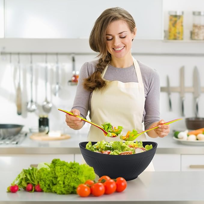Homienly Serving Bowls Large Fruit Bowls for Wedding and Dinner Parties Wheat Straw Bowl Set 60 Oz for Salad, Snacks Oval Shape Microwave & Dishwasher Safe Bowl Set of 2 Bowls for Kitchen - Black