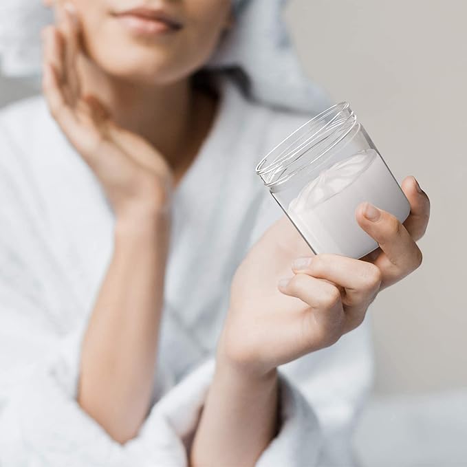 4oz Plastic Jars with Lids - Small Clear Jars with Lids - Lotion Containers with Lids | 4 oz Plastic Mason Jars with lids | Cream and Cosmetic Jars (12 pack) (White)