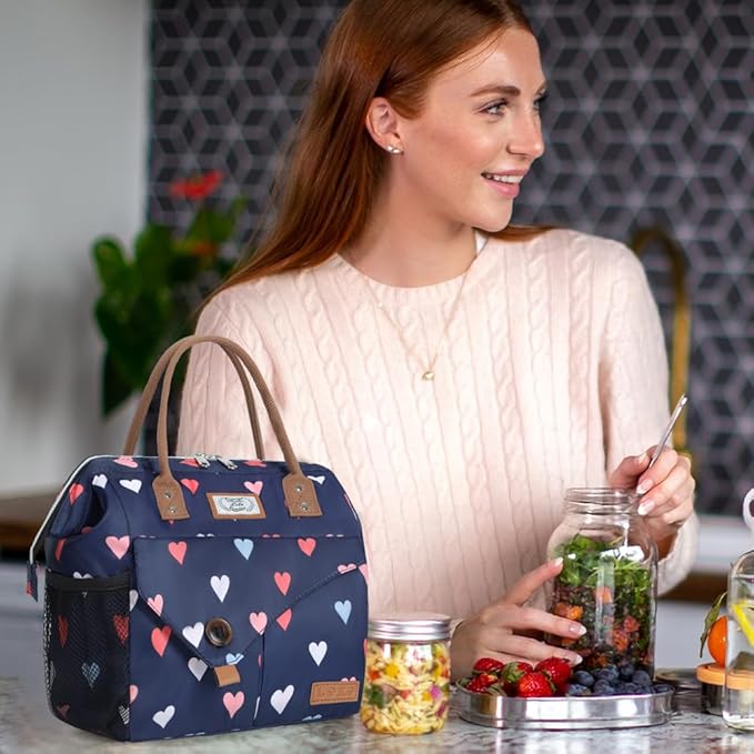 Lekesky Lunch Bag Leakproof Lunchbox Insulated Lunch Bag for Women Work, Picnic and Camping, Hearts Print